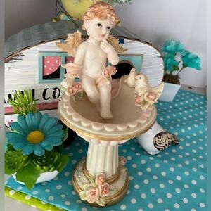 Vintage Cherub Figurine with Gold and Pink Accents